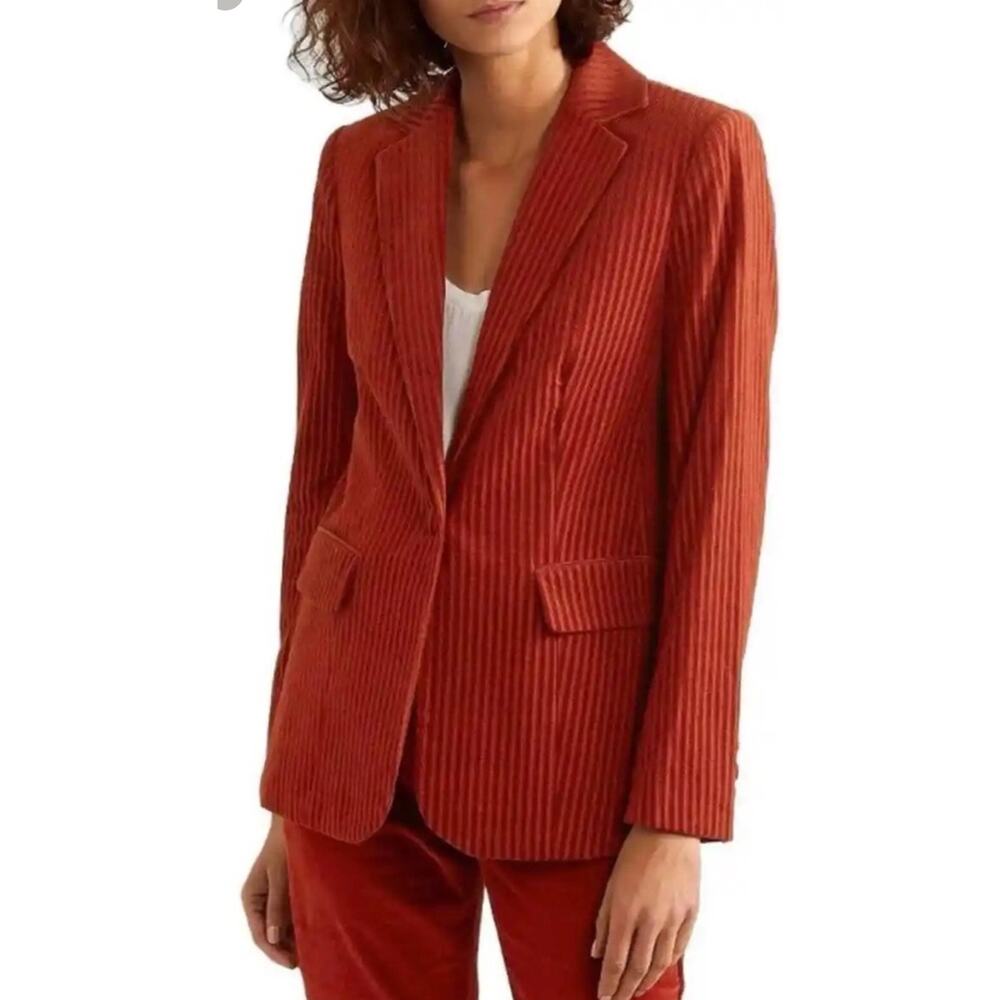 FRAME Blazer Jacket Womens Size 8 Red Striped Corduroy Lined Flap Pockets